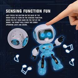 SPACE LION Kids Mini Robot Toy, Metal Body Robot can be rotated, Flashing Lights and Cool Sounds Robot Interactive Toy for Boys(U Robot-Sky Blue)