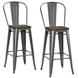 DHP Luxor 30'' Wood Seat, Set of 2 Bar Stool, Antique Gun Metal