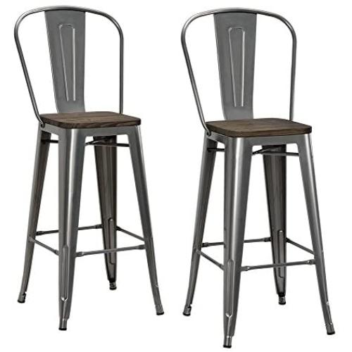 DHP Luxor 30'' Wood Seat, Set of 2 Bar Stool, Antique Gun Metal