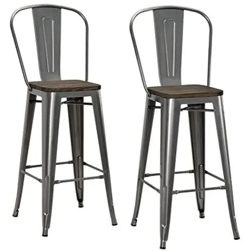 DHP Luxor 30'' Wood Seat, Set of 2 Bar Stool, Antique Gun Metal DHP Luxor 30'' Wood Seat, Set of 2 Bar Stool, Antique Gun Metal