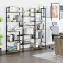 Homfa Triple Wide 5-Tier Bookcase, Large Etagere Bookshelf Industrial Open Storage Display Shelves Organizer, 68.5L x 11.8W x 68.1H Inches Solid Wood Book Shelf with Metal Frames for Home Office