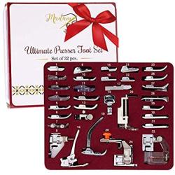 Madam Sew Presser Foot Set 32 PCS - The ONLY Sewing Machine Presser Foot Kit with Manual, DVD and Deluxe Storage Case with Numbered Slots for Easy and Neat Organization