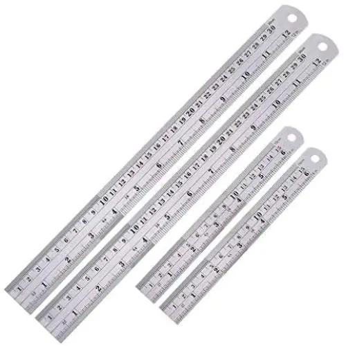 4 Pieces Stainless Steel Ruler Viaky Metal Ruler with Conversion Table, 12 Inch(30cm) x 2 + 6 Inch(15cm) x 2,Perfect Straight Edge for Easy Measurements (Heavy Duty 100% Stainless Steel)