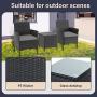 SOLAURA 3-Piece Outdoor Bistro Table Set Patio Furniture Chairs Black Wicker Conversation Chairs with Glass Coffee Table for Garden, Porch, Lawns, Poolside (Grey Cushion)