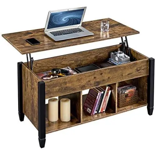 YAHEETECH Lift Top Coffee Table with Hidden Compartment & Shelf, Rustic Style Lift Tabletop Dining/Center Table for Living Room Reception, Solid Wood Legs YAHEETECH Lift Top Coffee Table with Hidden Compartment & Shelf, Rustic Style Lift Tabletop Dining/Center Table for Living Room Reception, Solid Wood Legs