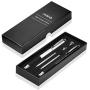MEKO Stylus Pen 3 in 1 Rubber Tip and Micro Fiber Tip Stylus/Styli Ballpoint Pen (2Pcs) Metal Barrel with Rubber Grip Bundle with 2 Replacement Fiber Tips, 2 Rubber Tips,2 Refill Ink -Silver