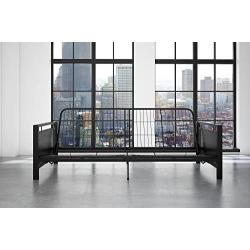 DHP Henley Metal Arm Futon Frame, Industrial Loft Design, Converts to Sleeper, Black Sturdy Metal