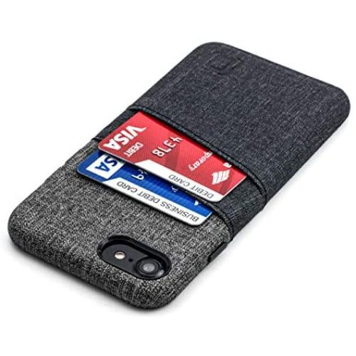 Dockem iPhone SE 2, iPhone 8/7 Wallet Case with Built-in Metal Plate for Magnetic Mounting & 2 Credit Card Holder Slots (M2, Black and Grey, Luxe Canvas Style Synthetic Leather)
