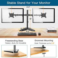 Dual Monitor Stand, Free Standing Height Adjustable Two Arm Monitor Mount for Two 13 to 32 inch Flat Curved LCD Screens with Swivel and Tilt, 17.6lbs per Arm by Huanuo