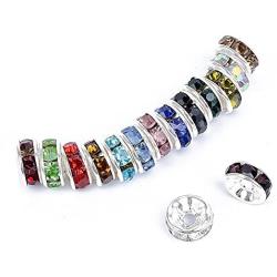 Bingcute 100 Pcs Bright Silver Crystal Rondelle Spacer Bead Plated 8mm Beads for jewelery Making Assorted Colors Beads for Bracelets