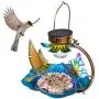 Birdream Solar Bird Feeder for Outside Hanging Wild Birdfeeders Seed Tray Outdoor Solar Powered Garden Light Metal Butterfly Decorative LED Landscape Lighting Waterproof 9.5 Inch Dia for Yard