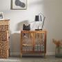 COZAYH Full-Assembled 2 Door Accent Cabinet Modern Mirror Fronts Clean-Lined Silhouette, Natural