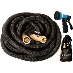 Expandable Garden Hose Black 25 FT [New 2020] Heavy Duty Water Hose - TRIPLE LATEX - Expanding Solid Brass Metal Fittings Connectors, Flexible Strongest 25FT, Black, P802