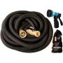 Expandable Garden Hose Black 25 FT [New 2020] Heavy Duty Water Hose - TRIPLE LATEX - Expanding Solid Brass Metal Fittings Connectors, Flexible Strongest 25FT, Black, P802