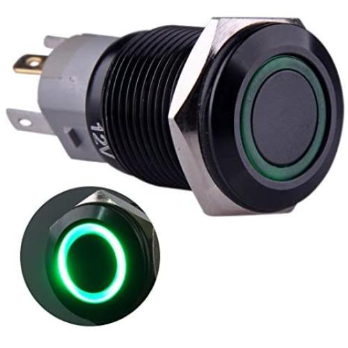 Ulincos Momentary Push Button Switch U16F1 1NO1NC Black Metal Shell with Green LED Ring Suitable for 16mm 5/8'' Mounting Hole (Green)