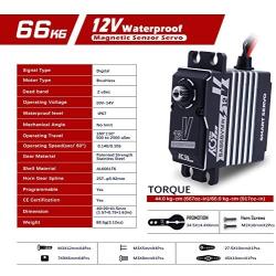 AGFRC 66KG-IP67-Waterproof Digital-Servo High-Torque Programmable - 12V Full Metal Gear Brushless Servo for 1/8 1/10 RC Models, Control Angle 180° (SA86BVMW&AGF-SPV2)