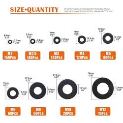 Rustark 760-Pcs [9 Sizes] Black Zinc Plated Alloy Steel Flat Washers Set Hardware Assortment Kit - M2 M2.5 M3 M4 M5 M6 M8 M10 M12