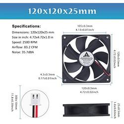 GDSTIME Dual Ball Bearings 120mm x 120mm x 25mm 5 inch 12v Brushless DC Cooling Exhaust Fan