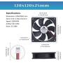 GDSTIME Dual Ball Bearings 120mm x 120mm x 25mm 5 inch 12v Brushless DC Cooling Exhaust Fan