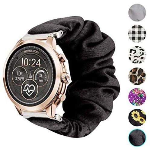 Seltureone Compatible for TicWatch C2,18mm Scrunchie Band,Replacement Wristband Pattern Band for Michael Kors Access Sofie/Michael Kors Access Runway/Fossil Sport 41mm/Withings Steel HR 36mm—Black