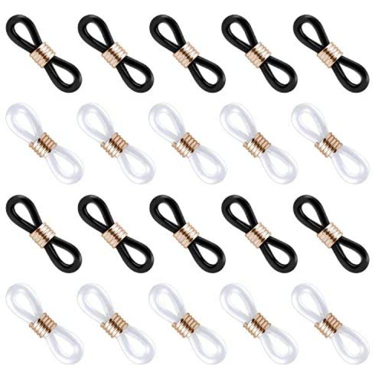 40 Pieces Eyeglass Chain Ends Adjustable Rubber Spectacle End Connectors  for Eye Glasses Holder Necklace Chain (Black and Gold) 