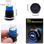 Taiss 12V 19mm Blue Light Illuminated Sign Car LED light bar Push Button Switch 1NO 1NC 3/4'' Mounting Hole Raised Latching Black Metal Toggle Switch BK-L19-CD-BU