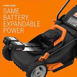 Worx WG743 40V PowerShare 4.0Ah 17'' Lawn Mower w/ Mulching & Intellicut (2x20V Batteries),Black and Orange