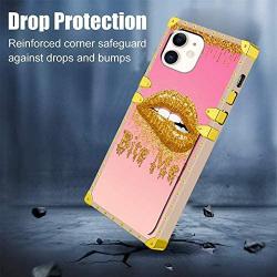 Bonoma iPhone 11 Case 6.1 in 2019 with Wallet Card Holder, Glitter Lips Bite Me Square Soft TPU Full Body Shockproof Protective Phone Case - Pink