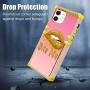 Bonoma iPhone 11 Case 6.1 in 2019 with Wallet Card Holder, Glitter Lips Bite Me Square Soft TPU Full Body Shockproof Protective Phone Case - Pink