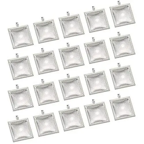 EBOOT 20 Pieces Pendant Trays Square Bezel and 20 Pieces Glass Dome Tiles for Crafting DIY Jewelry Making, Totally 40 Pieces