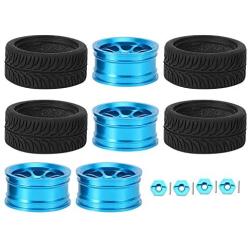 Drfeify RC Car Wheel Hub Kit, 4pcs Rubber Tire Metal Wheel Hub 1/18 RC Car Accessories Compatible for WLtoys A959 A979