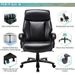 High Back Big & Tall 400lb Office Chair - Heavy Duty Metal Base, Adjustable Tilt Angle, Thick Padding and Ergonomic Design Bonded Leather Executive Desk Computer Task Swivel Chair