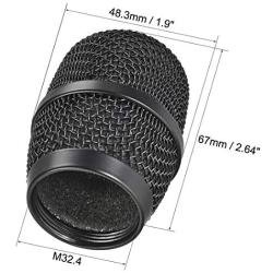 uxcell Black Microphone Head Mesh Grille Round Metal with Grey Interior Foam Filter for Q7 Mic 2Pcs