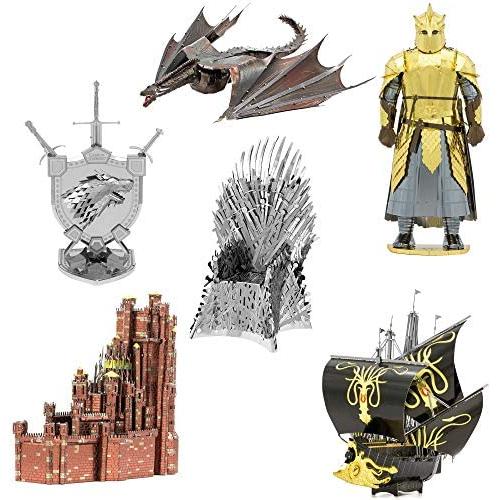 Fascinations Metal Earth ICONX 3D Metal Model Kits Game of Thrones Set of 6 - Red Keep - Silence - House Stark Sigil - Drogon - The Mountain - Iron Throne