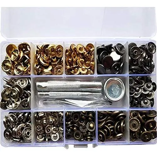 120 Sets 4 Colors Snap Fasteners kit, 12.5MM Metal Snap Buttons Press Studs with Installation Tool for Sewing Clothing, Leather, Jacket, Jeans Wears, Bags, Bracelet 120 Sets 4 Colors Snap Fasteners kit, 12.5MM Metal Snap Buttons Press Studs with Installation Tool for Sewing Clothing, Leather, Jacket, Jeans Wears, Bags, Bracelet