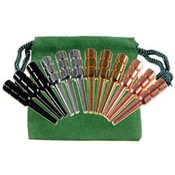 Premium Metal Cribbage Pegs, Set of 12, in Four, 1 5/16” Tall; Tapered to Fit 1/8 Holes, with Green Velveteen Drawstring Storage Pouch