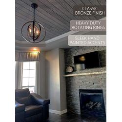 Kira Home Orbits 18'' 4-Light Modern Farmhouse Orb/Globe Pendant Chandelier + Pivoting Interlocking Rings, Adjustable Height, Hand Painted Trim + Antique Bronze Finish