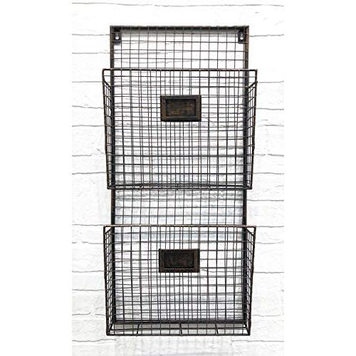 Two Tier Wall File Holder – Durable Antique Copper Metal Rack with Spacious Slots for Easy Organization, Mounts on Wall and Door for Office, Home, and Work – by Designstyles
