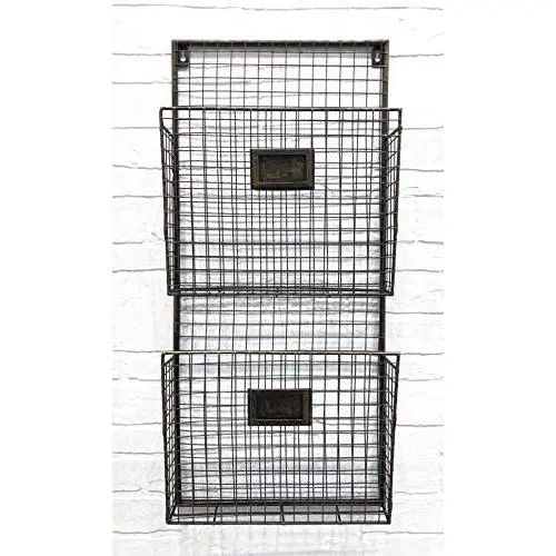 Two Tier Wall File Holder – Durable Antique Copper Metal Rack with Spacious Slots for Easy Organization, Mounts on Wall and Door for Office, Home, and Work – by Designstyles