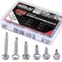 Hilitchi 410 Stainless Steel #8 Hex Washer Head Self Drilling Sheet Metal Tek Screws Assortment Kit Set with Drill Point, Self Driller, 200 Pieces