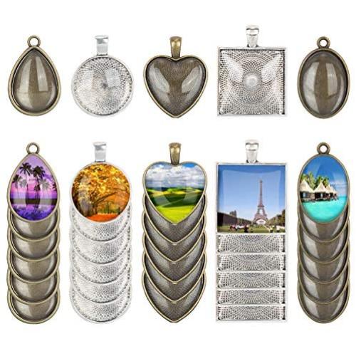 60 Pieces 5 Styles Pendant Trays 30pcs Round & Square & Heart & Teardrop & Oval and 30pcs Bright Glass Cabochon Dome Tiles for Crafting DIY Jewelry Gift Making 60 Pieces 5 Styles Pendant Trays 30pcs Round & Square & Heart & Teardrop & Oval and 30pcs Bright Glass Cabochon Dome Tiles for Crafting DIY Jewelry Gift Making