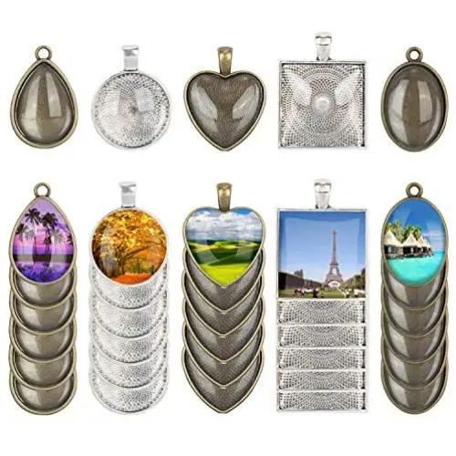 60 Pieces 5 Styles Pendant Trays 30pcs Round & Square & Heart & Teardrop & Oval and 30pcs Bright Glass Cabochon Dome Tiles for Crafting DIY Jewelry Gift Making 60 Pieces 5 Styles Pendant Trays 30pcs Round & Square & Heart & Teardrop & Oval and 30pcs Bright Glass Cabochon Dome Tiles for Crafting DIY Jewelry Gift Making