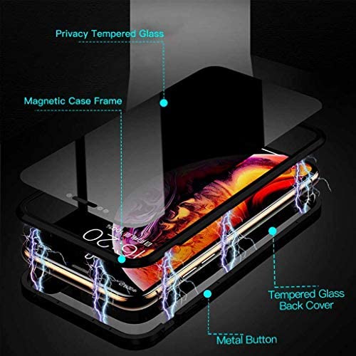 MIMEI Privacy Magnetic Case for iPhone Xs MAX 6.5inch, Clear Double Sided Tempered Glass [Magnet Absorption Metal Bumper Frame] Thin Anti-Spy 360 Full Protective Phone Case 5.8 (Black, Xs MAX 6.5'')