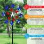 Exhart Star Spangled Wind Spinner - Pinwheels Outdoor Decor w/American Themed Metal Design - Kinetic Art Garden Spinner with Blue, Red, and White Stars Spinning Blades, 20'' L x 7'' W x 83'' H