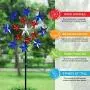 Exhart Star Spangled Wind Spinner - Pinwheels Outdoor Decor w/American Themed Metal Design - Kinetic Art Garden Spinner with Blue, Red, and White Stars Spinning Blades, 20'' L x 7'' W x 83'' H Exhart Star Spangled Wind Spinner - Pinwheels Outdoor Decor w/American Themed Metal Design - Kinetic Art Garden Spinner with Blue, Red, and White Stars Spinning Blades, 20'' L x 7'' W x 83'' H