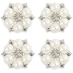 FEIYI 24 Pieces 26 mm Flatback Pearl Rhinestone DIY Embellishments for Wedding Decoration, Flower Center, Gift Card Decor (Silver)