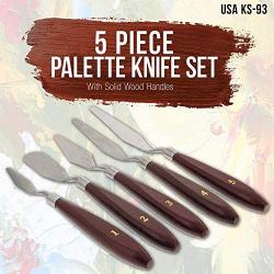 US Art Supply 5 Piece Stainless Steel Palette Knife Set - Thin & Flexible Spatulas & Painting Knives for all Oil or Acrylic Painting & Color Mixing and as a 3-D Printer Removal Tool