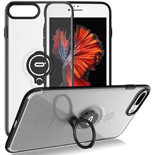 iPhone 8 Plus Case, iPhone 7 Plus Semi-Transparent Clear Case with Ring Holder Kickstand Built-in Metal Sheet Work with Magnetic Car Mount Ultra-Slim Cover Case for iPhone 8 Plus 5.5 inch - Clear