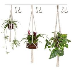 Encore Essentials 3-Pack Macrame Plant Hangers Indoor (37”,43'' & 49”), Ivory Cotton Hanging Planter Basket with Decorative Wood Beads & 2 Hooks-Hanging Flower Pot Holder-Boho Plant Hanger w/Tassel