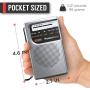 PowerBear Portable Radio | AM/FM, 2AA Battery Operated with Long Range Reception for Indoor, Outdoor & Emergency Use | Radio with Speaker & Headphone Jack (Silver)